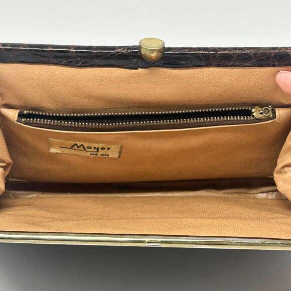 Vintage Mayer New York Brown Alligator Skin 1950's Style Clutch Mid Century Glam - Picture 3 of 9